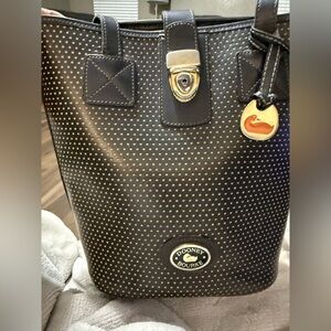 Dooney & Bourke Cabrio Leather Black and yellow bucket bag.
